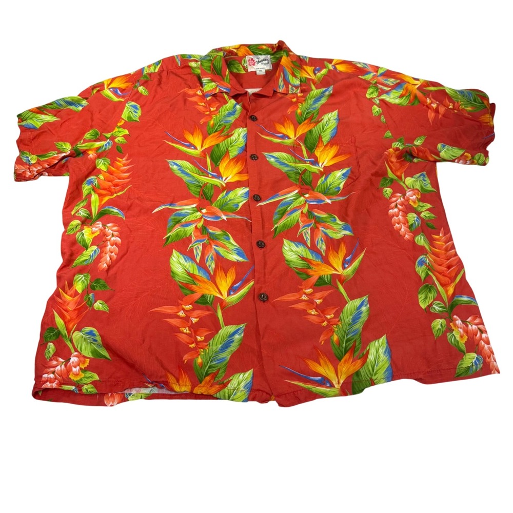 Hawaiian‎ Originals Mens 3XL Red Bird of Paradise Floral Aloha Shirt Made in USA